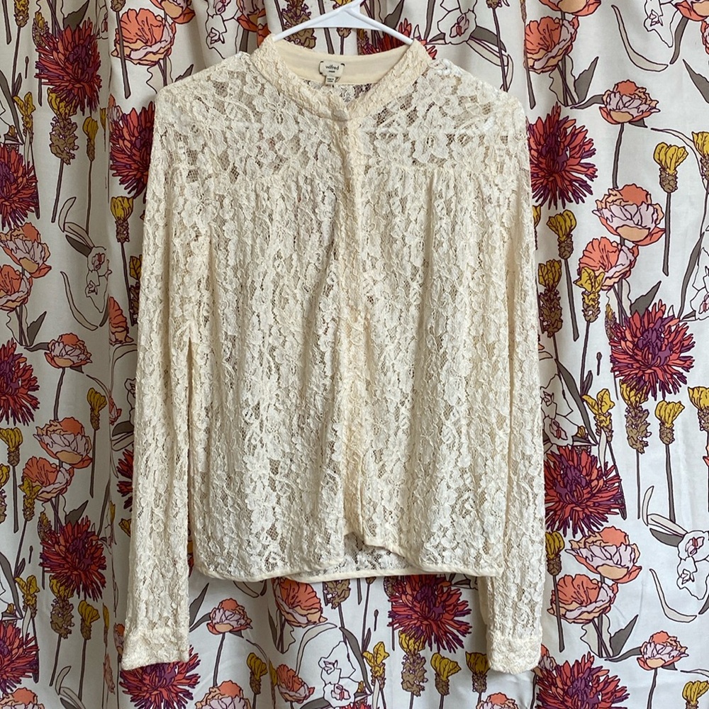 Wilfred by Aritzia Lace Button Up Shirt Preppy Cottagecore Coquette Small